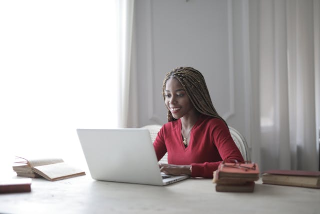 woman using laptop