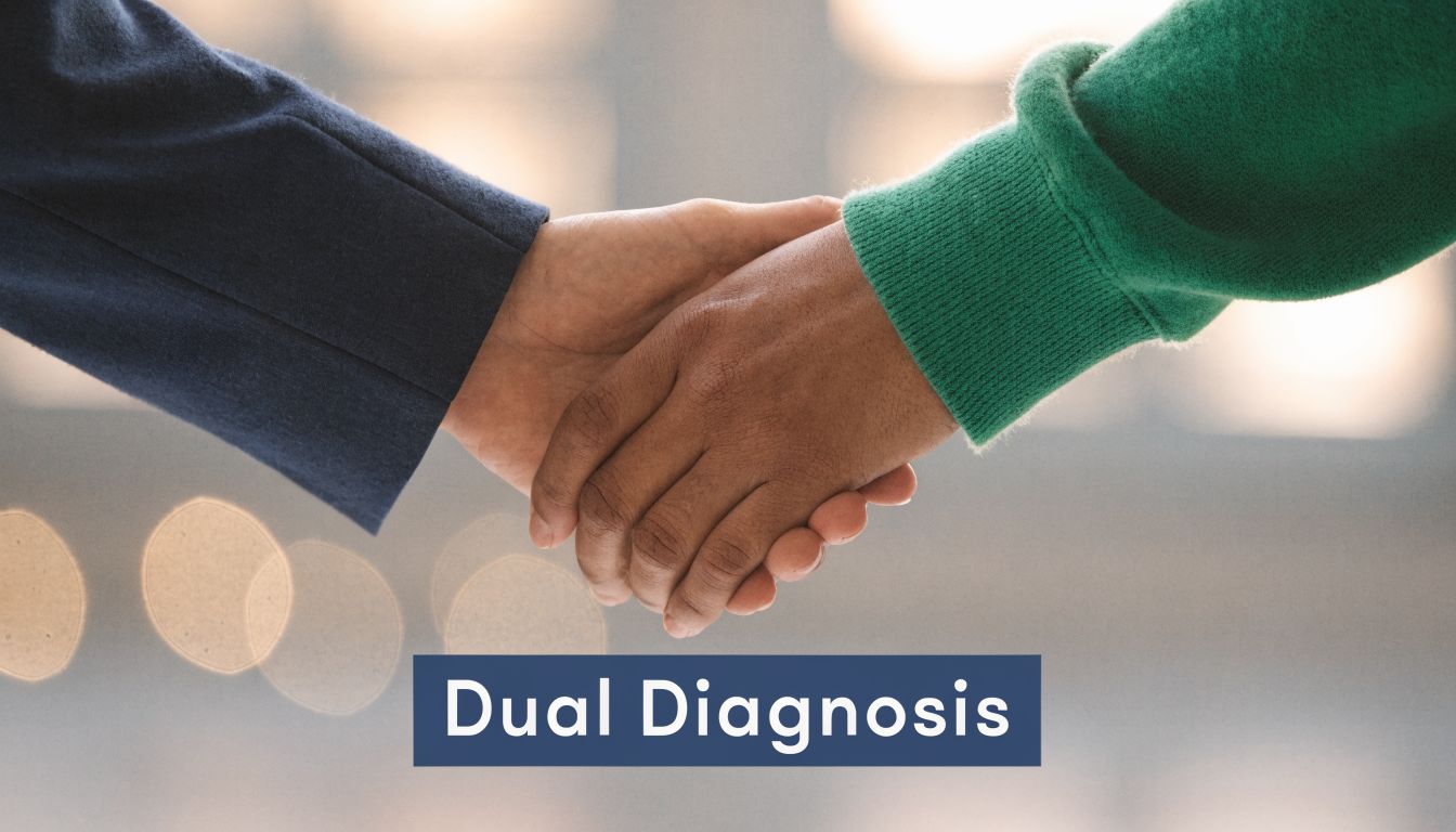 Two people shaking hands, symbolizing collaboration in professional treatment for dual diagnosis recovery and support.