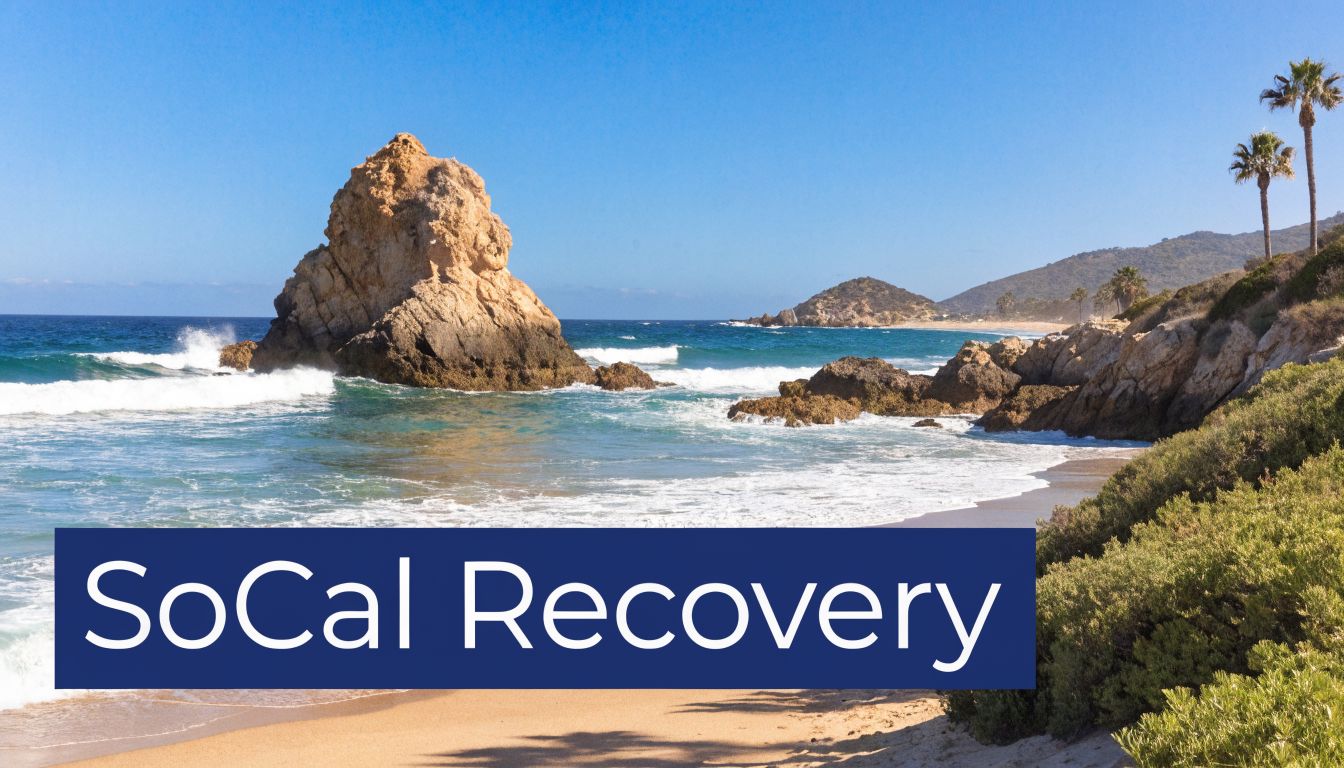 A scenic view of a rocky coastline in Southern California during a bright, sunny day.
